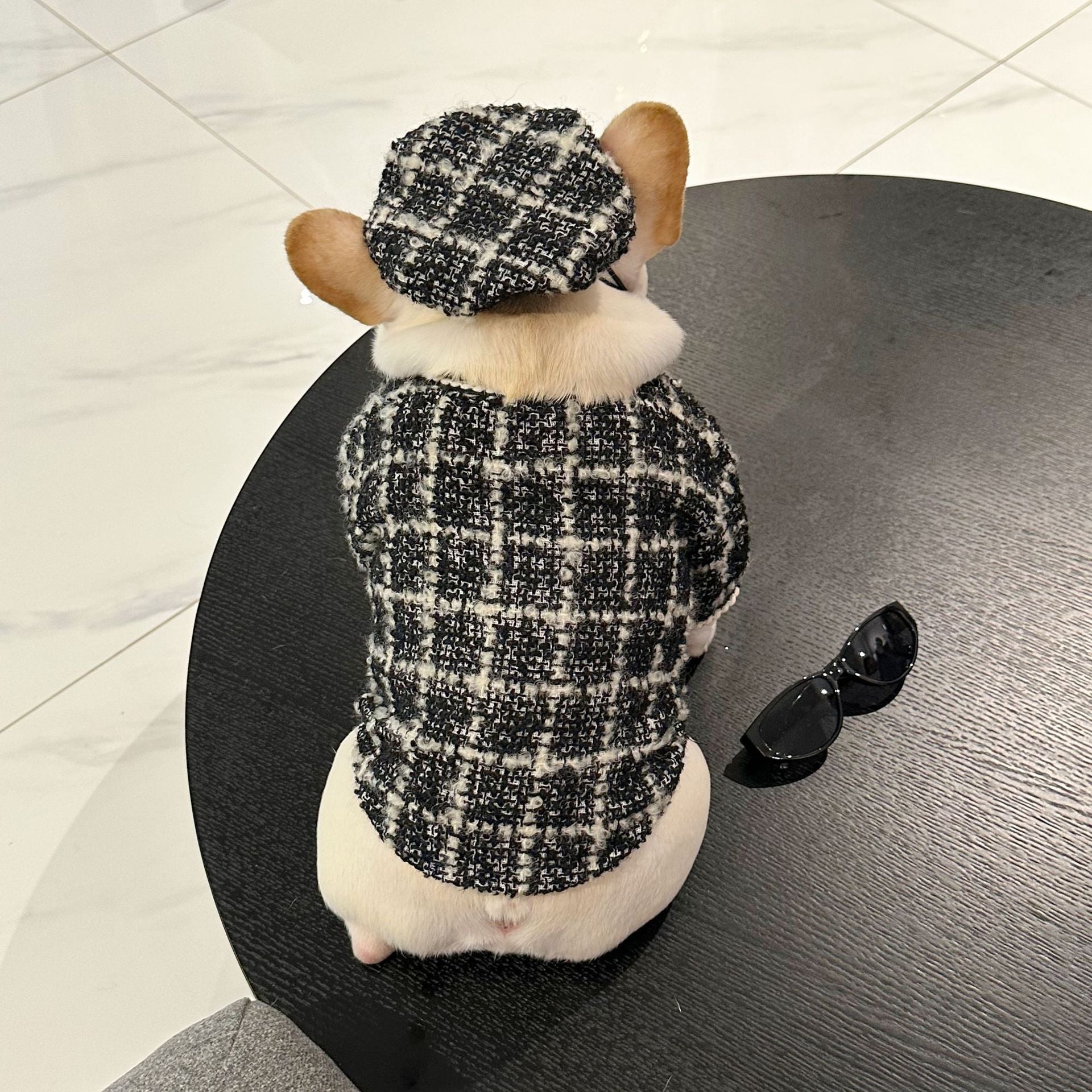 Dog  Plaid Tweed Fabric coat with beret for small medium dogs