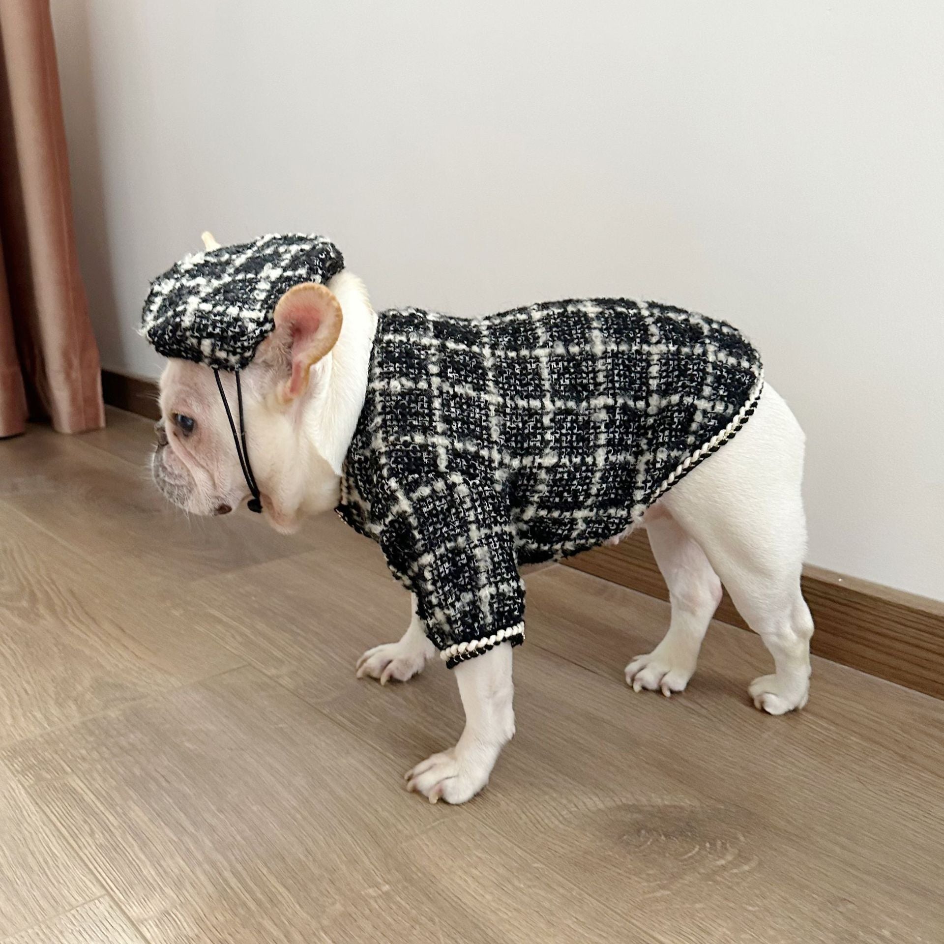 Dog  Plaid Tweed Fabric coat with beret for small medium dogs