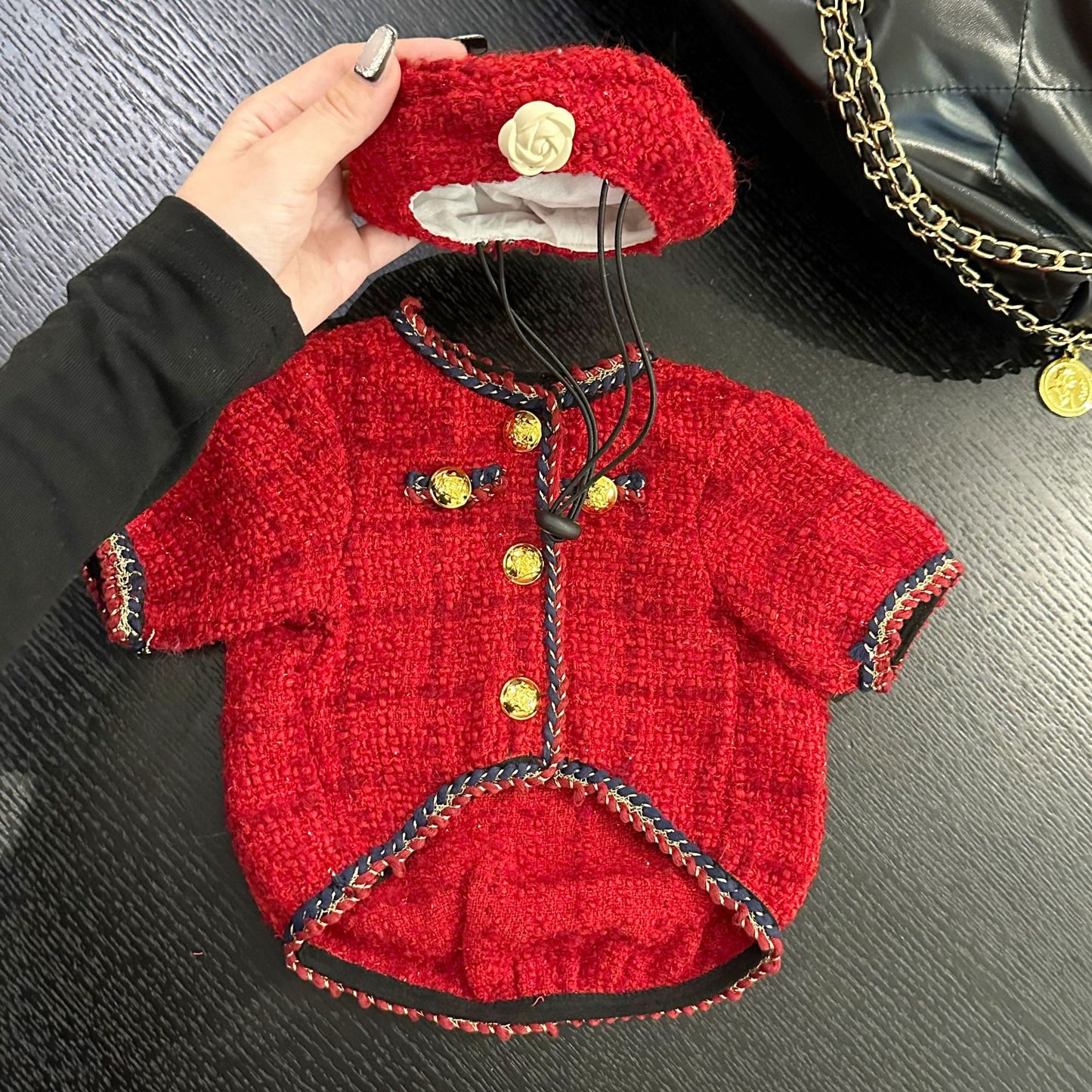Dog  Plaid Tweed Fabric coat with beret for small medium dogs