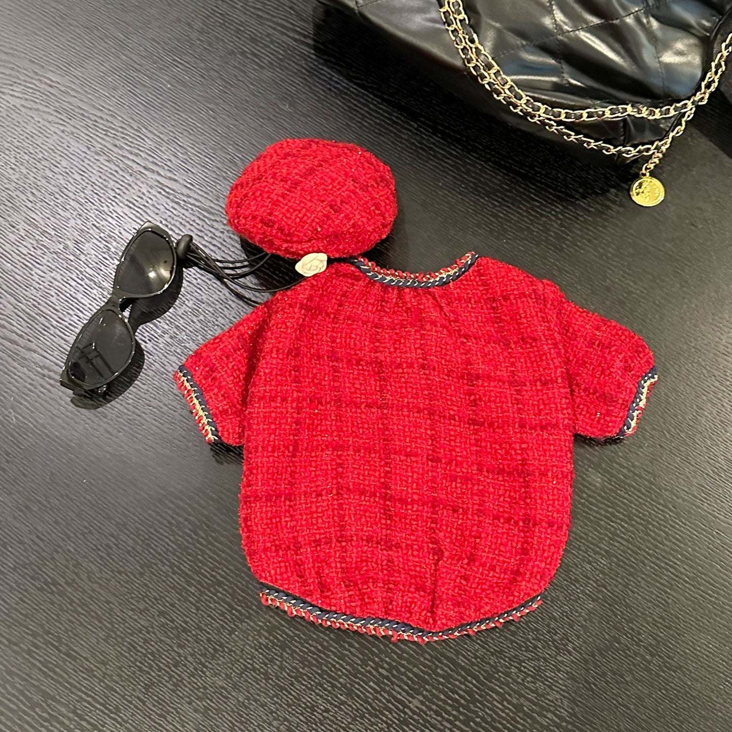 Dog  Plaid Tweed Fabric coat with beret for small medium dogs