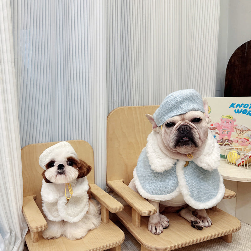 Dog Handmade Luxury Cloak with Beret for small medium dog breeds by Frenchiely