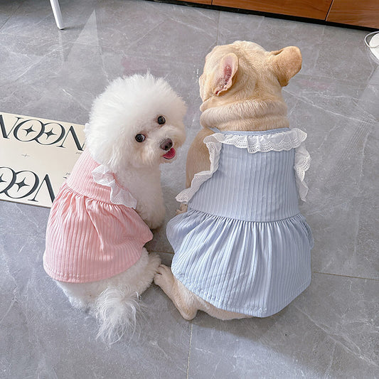 dog pink and blue summer dress for small medium dogs