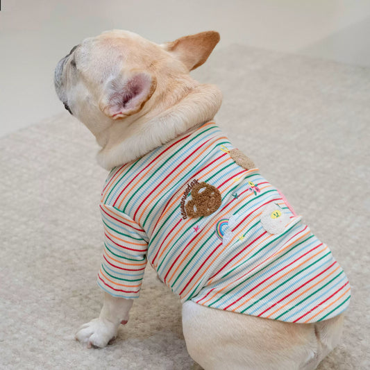 Doggie Rainbow Stripe Shirt MediumDogStripeCottonshirtwithcartoondoggiespatterns_5