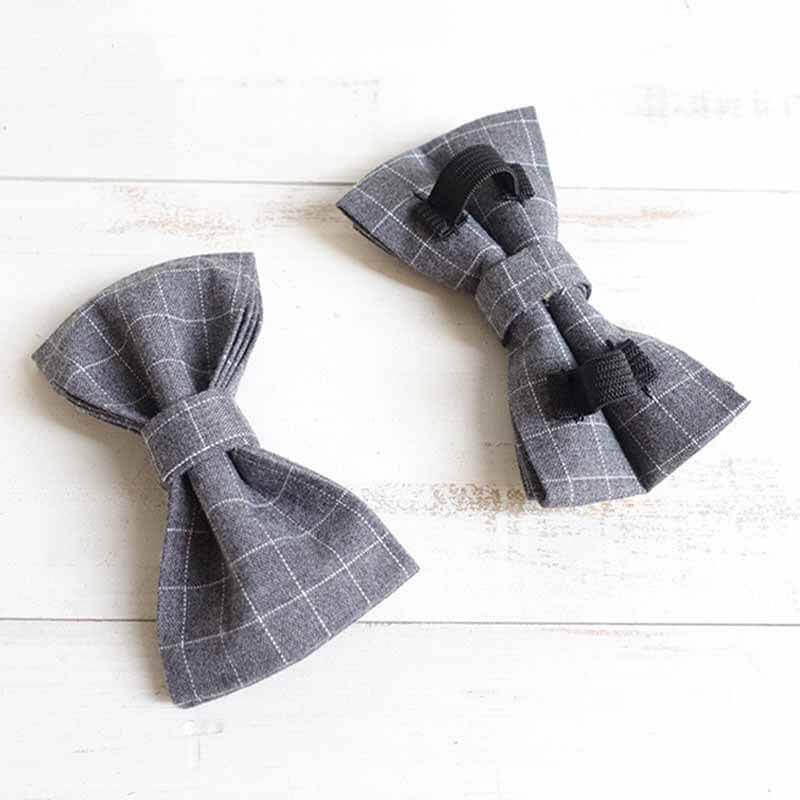 Dog Grey Plaid Collar Bow Tie - Frenchiely