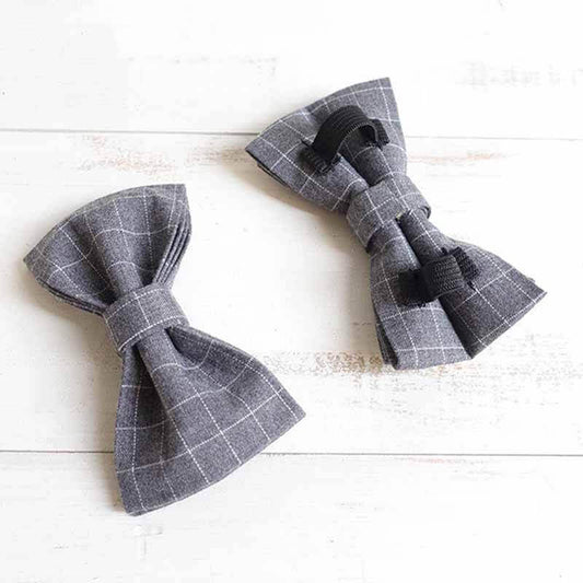 Dog Grey Plaid Collar Bow Tie - Frenchiely