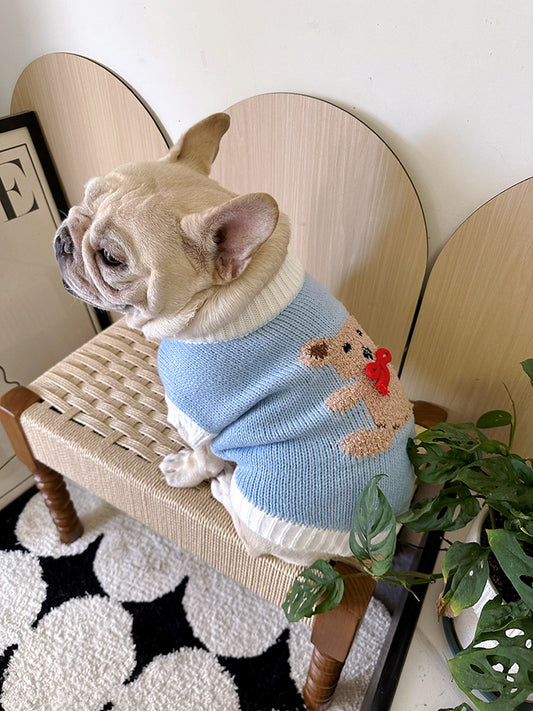 Dog Blue Bear Sweater for French Bulldogs by Frenchiely