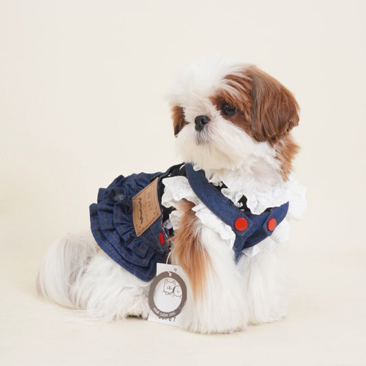 Dog Dark Blue Demin Dress for small and medium dog breeds