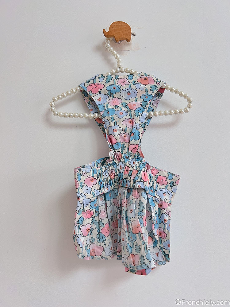 dog blue floral dress for small medium dogs by frenchiely