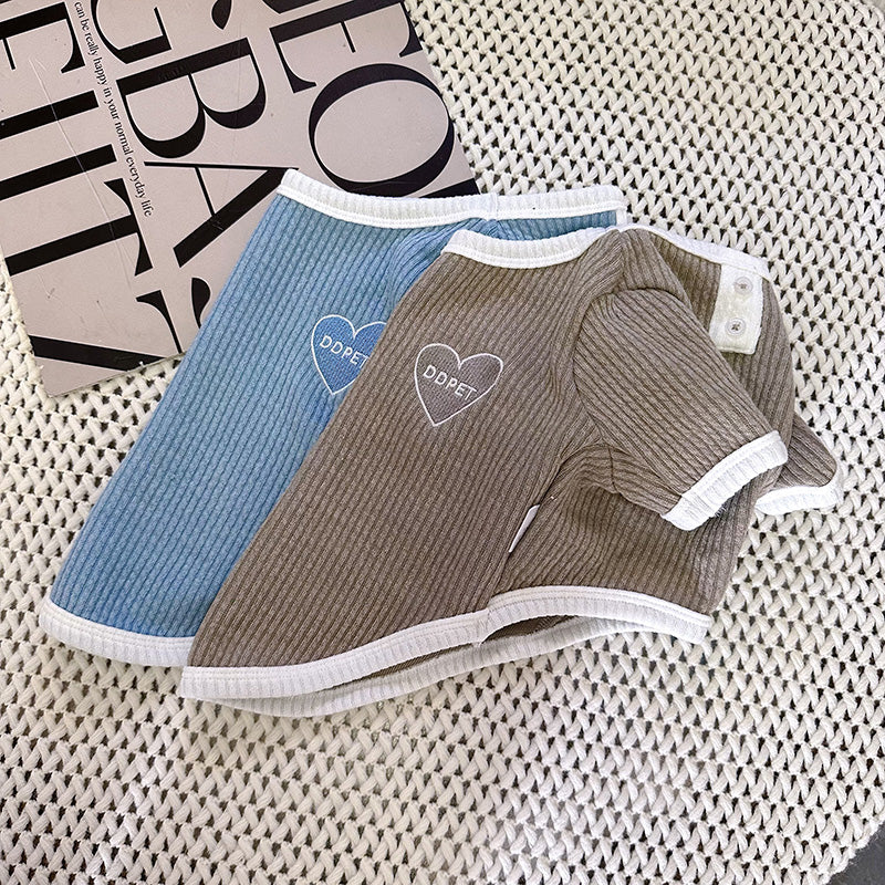 Dog Stretchy Shirt with heart logo in blue for medium dogs