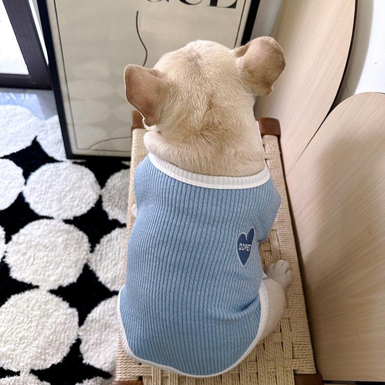 Dog Stretchy Shirt with heart logo in blue for medium dogs