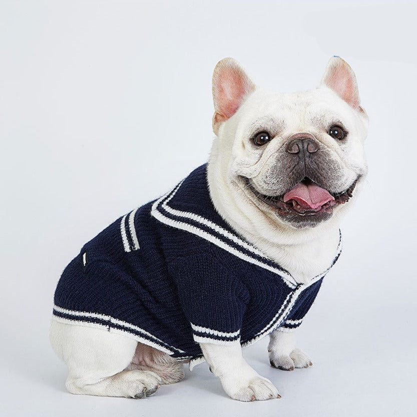 Dog Navy Blue Cardigan Sweater for small medium dog breeds by Frenchiely