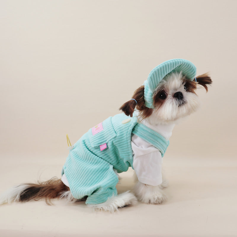 Corduroy Overalls with Hat dogsoftoverallsonesieforsmallmediumdogsbyfrenchiely_15