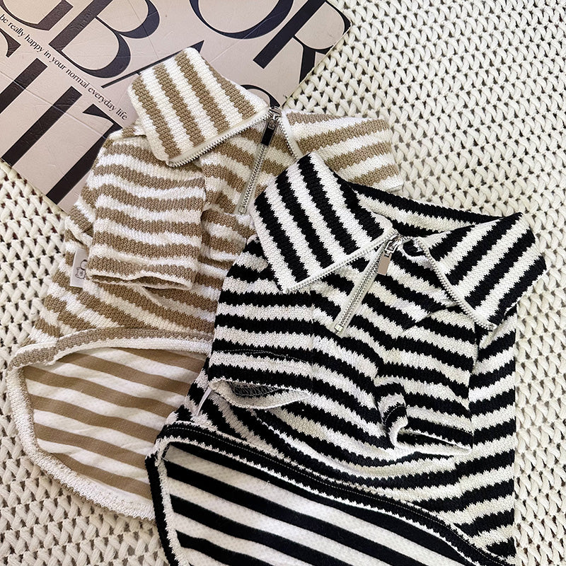 Dog Black Stripe Zipper-up Sweater for Chunky French Bulldogs