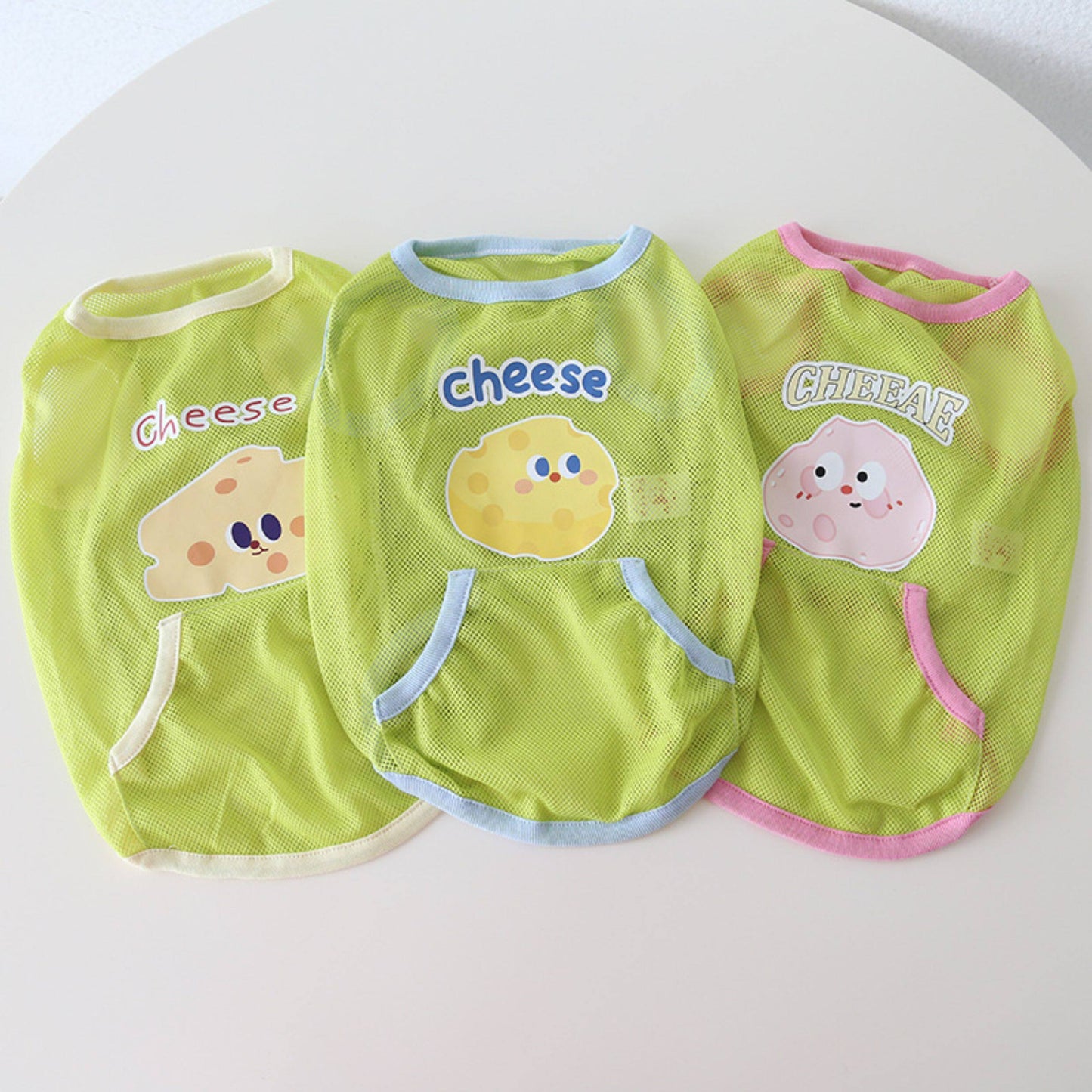 Dog Summer Green Mesh Shirt 'Cheese' dogsummergreenmeshshirtformediumdogs_3