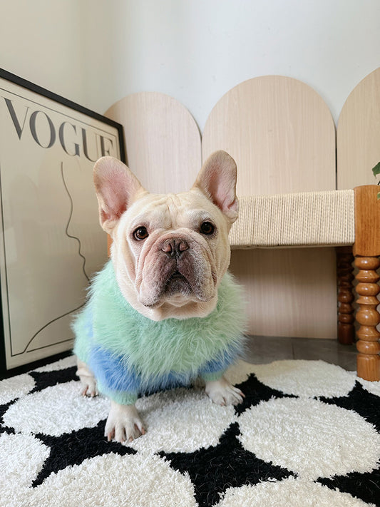 Dog faux marten fur sweater in red for french bulldogs