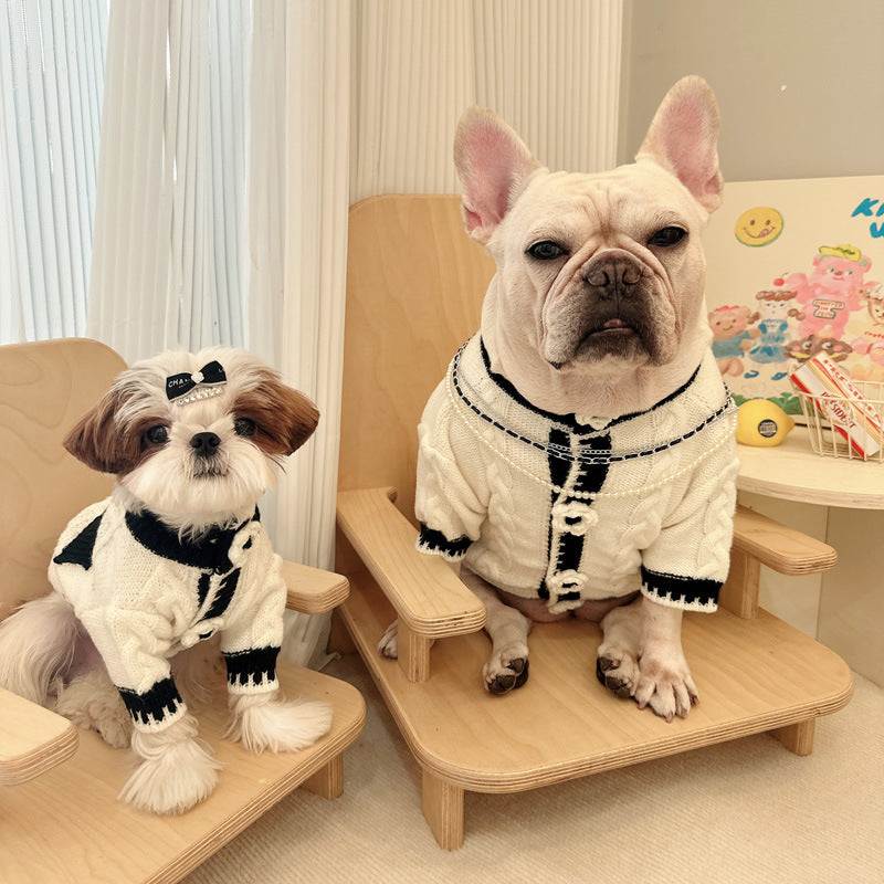 dog white flower cardigan sweater for medium dog breeds by Frenchiely