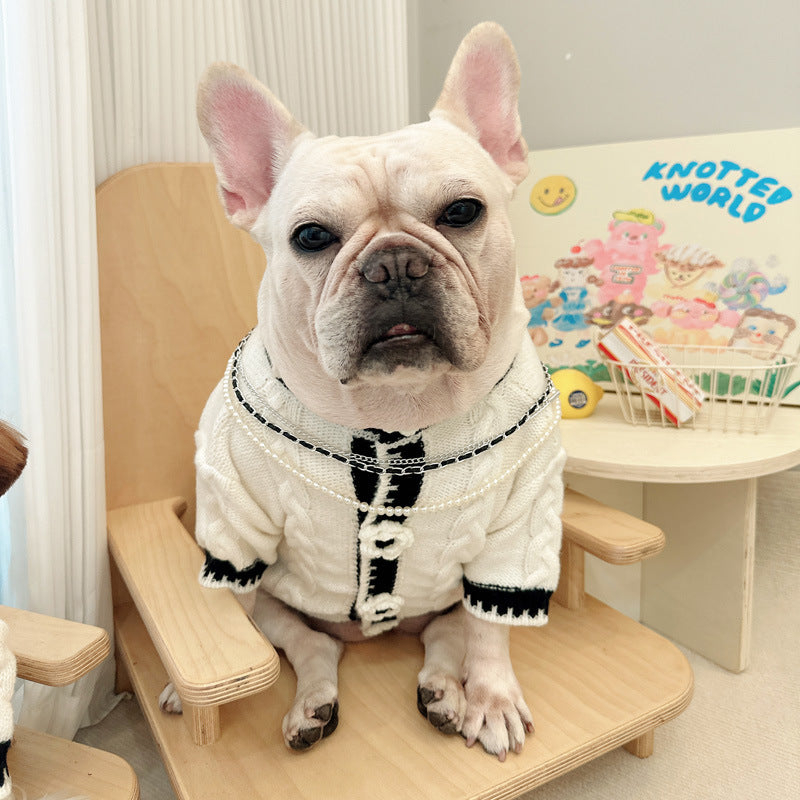 dog white flower cardigan sweater for medium dog breeds by Frenchiely