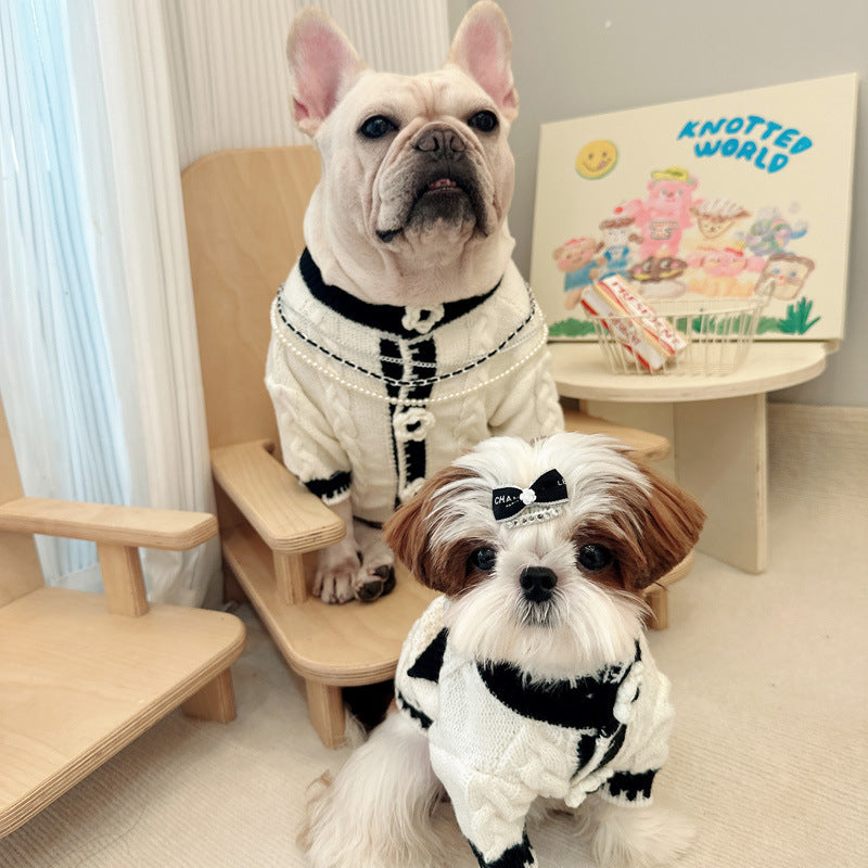 dog white flower cardigan sweater for medium dog breeds by Frenchiely