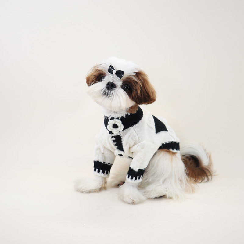 dog white flower cardigan sweater for medium dog breeds by Frenchiely