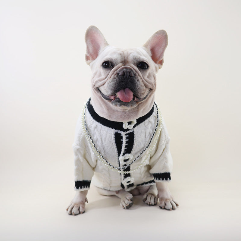 dog white flower cardigan sweater for medium dog breeds by Frenchiely