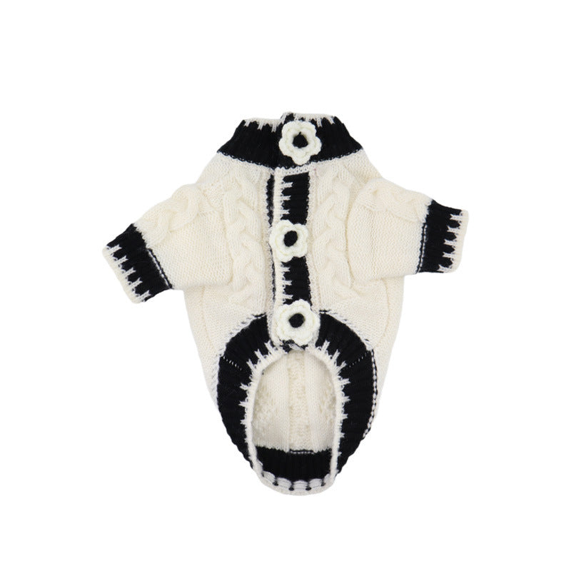 dog white flower cardigan sweater for medium dog breeds by Frenchiely