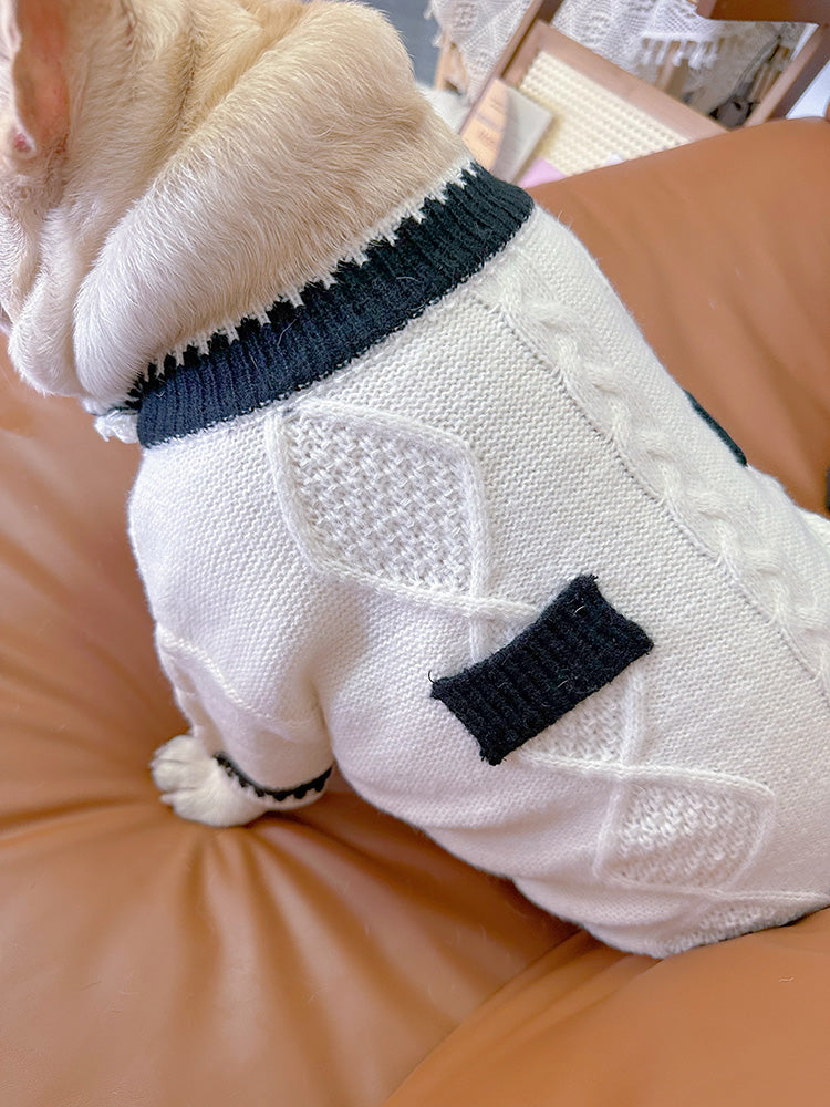 dog white flower cardigan sweater for medium dog breeds by Frenchiely
