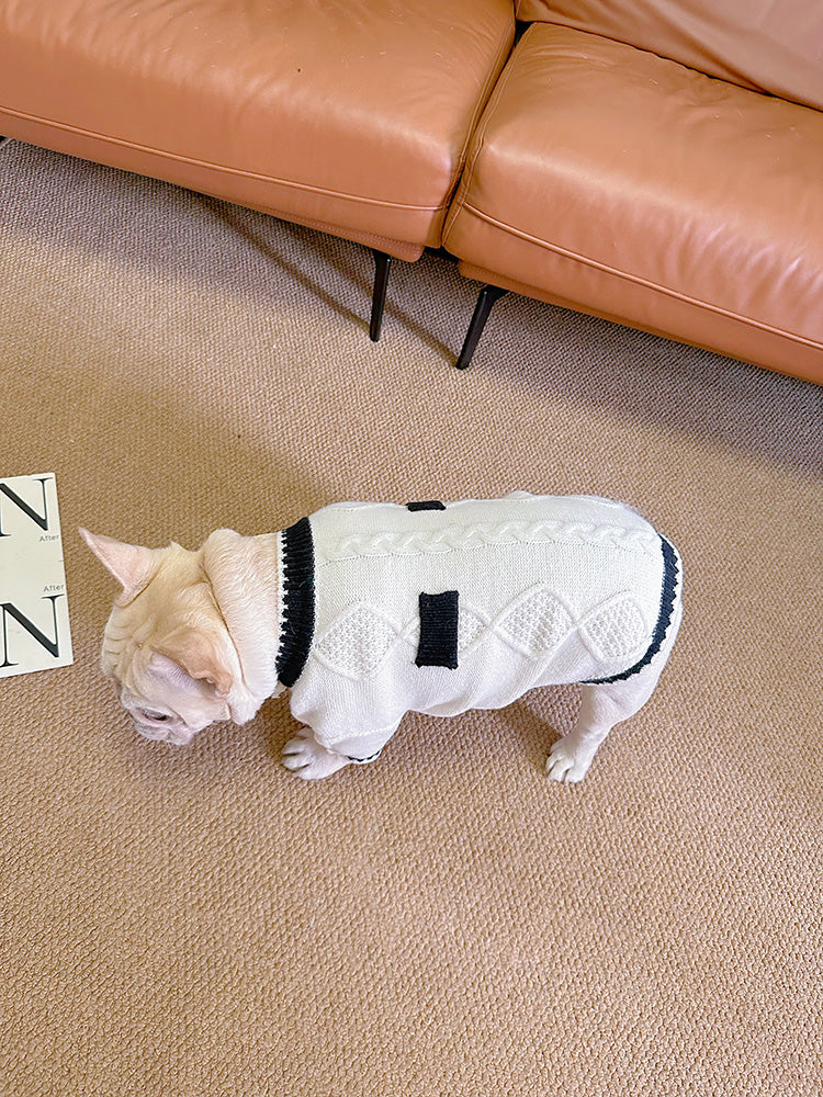 dog white flower cardigan sweater for medium dog breeds by Frenchiely