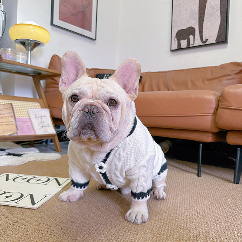 dog white flower cardigan sweater for medium dog breeds by Frenchiely