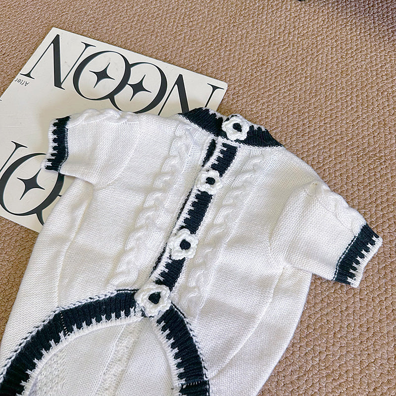 dog white flower cardigan sweater for medium dog breeds by Frenchiely