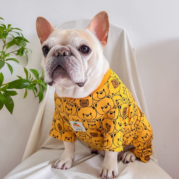 dog yellow bear onesie pajamas for medium dogs by frenchiely