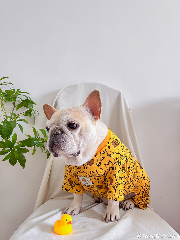 dog yellow bear onesie pajamas for medium dogs by frenchiely