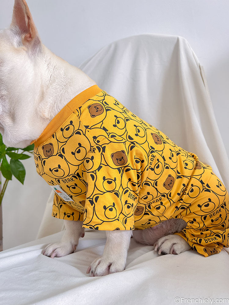 dog yellow bear onesie pajamas for medium dogs by frenchiely