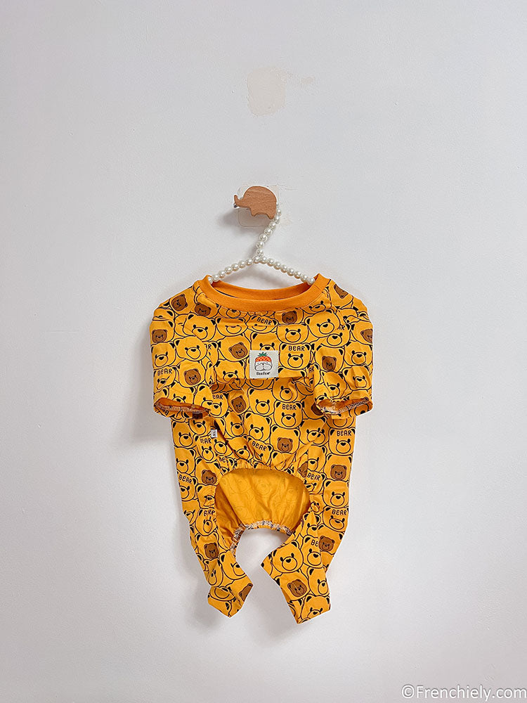 dog yellow bear onesie pajamas for medium dogs by frenchiely