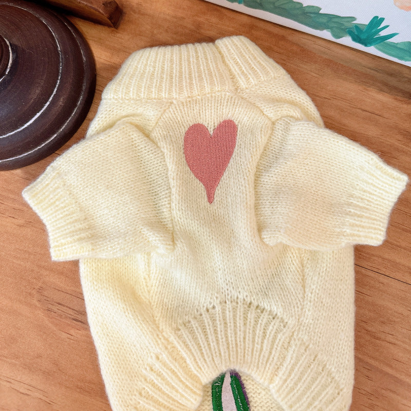 Dog Yellow 'Young For U' Sweater with heart pattern