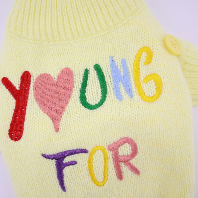 Dog Yellow 'Young For U' Sweater with heart pattern