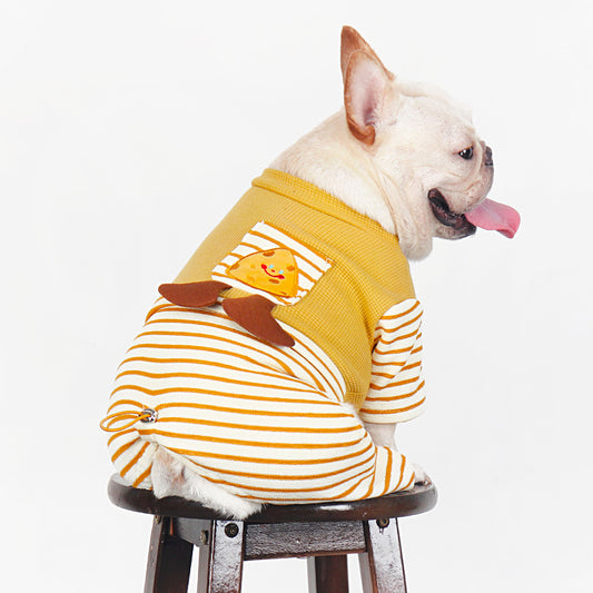 Yellow Stripe Onesie PJs Jammies for medium dog pugs by frenchiely.com