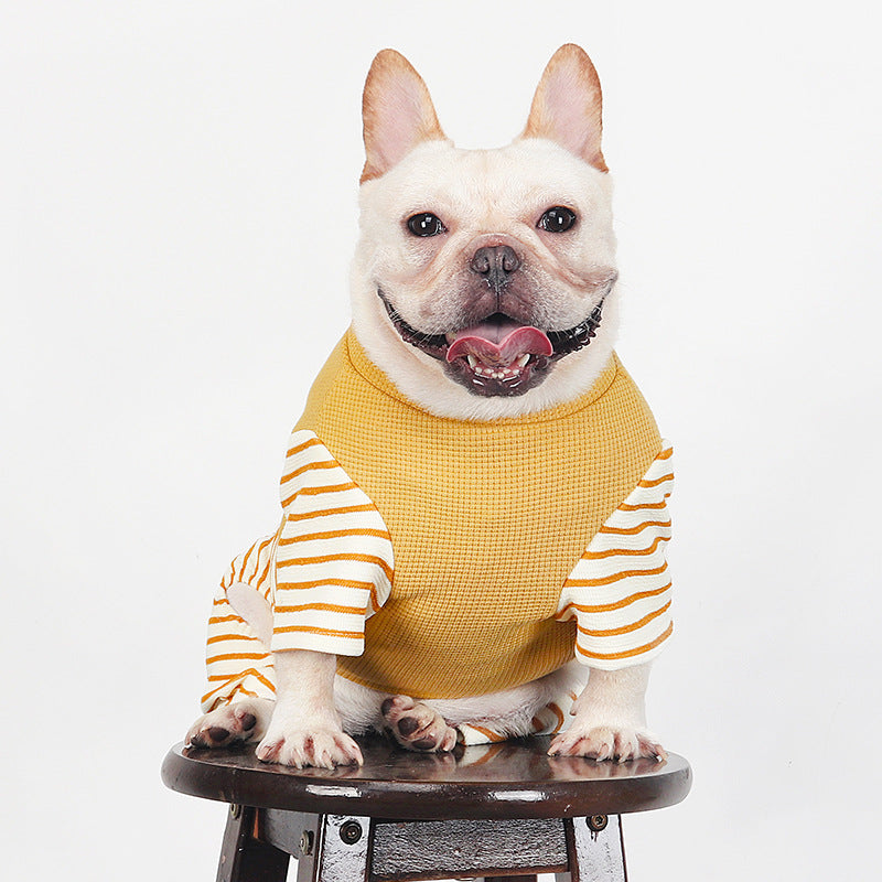 Yellow Stripe Onesie PJs Jammies for medium dogs by frenchiely.com