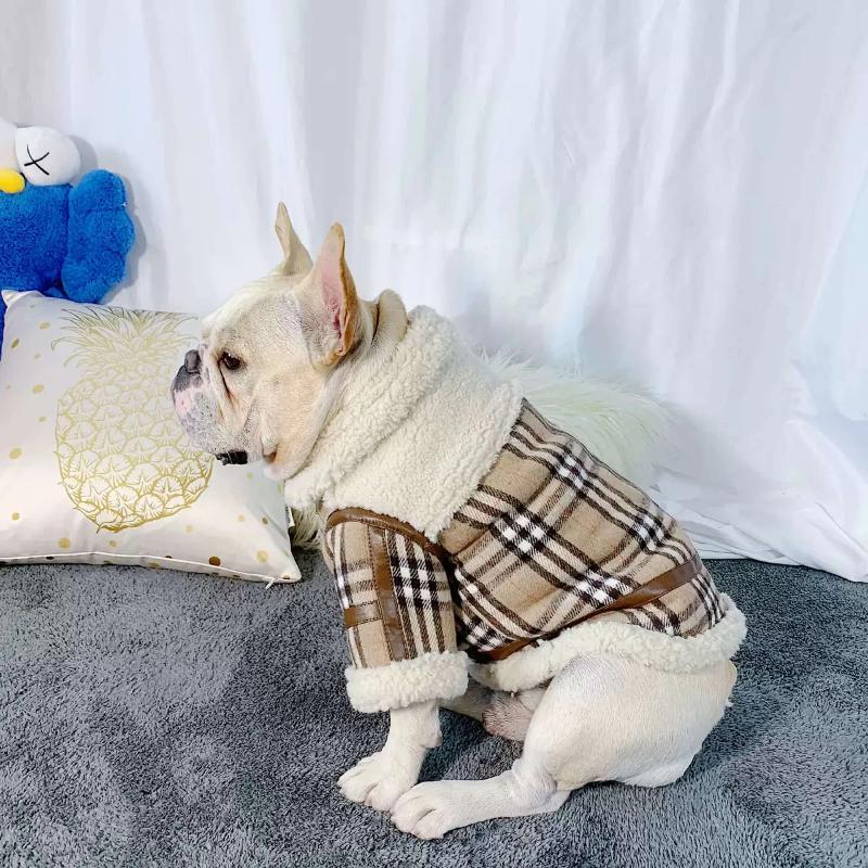 Plaid Dog Winter Jacket with Fur for Frenchies Coat for My Dog
