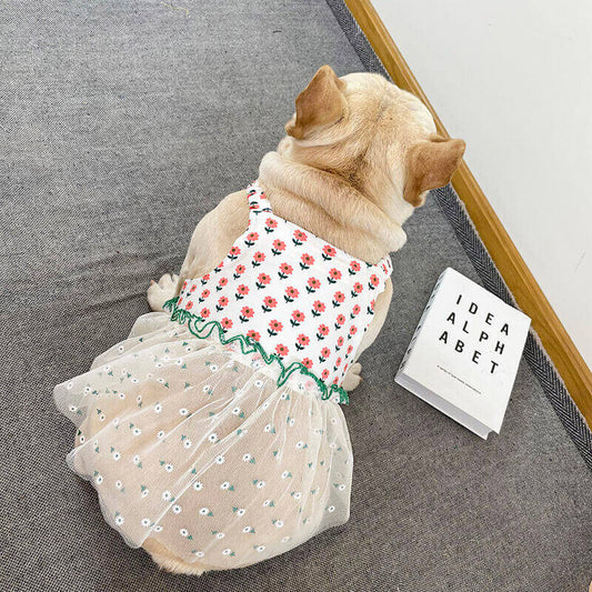 Dog Summer Lace Floral Dress for French Bulldog 0