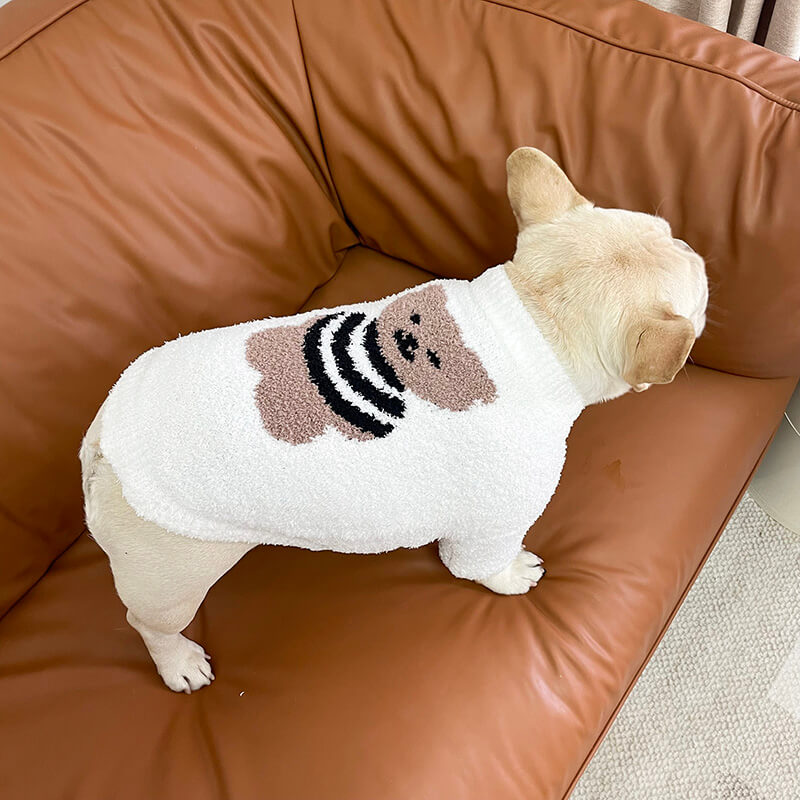 Dog White Sweater with Bear Pattern for small medium dogs by Frenchiely