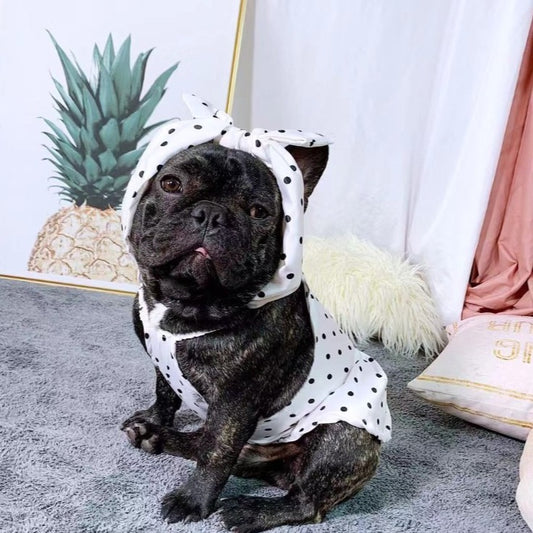 Dog White Polka Dot Dress with Headband - Frenchiely