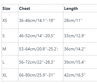 Frenchiely Cartoon Frenchie Dog Pajamas Size Chart