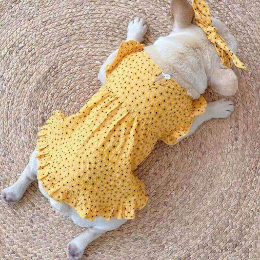 Dog Floral Puff Sleeve Dress for Female Bulldogs