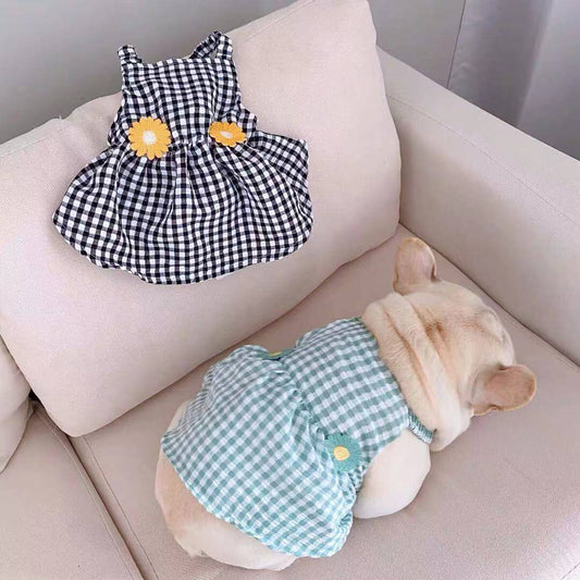 Dog Plaid Suspenders Dress for Frenchies- Frenchiely