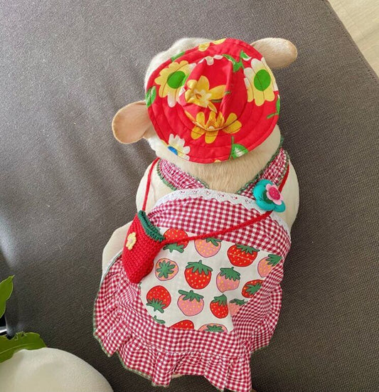 Frenchiely Dog Strawberry Dress with Knitted Bag 0
