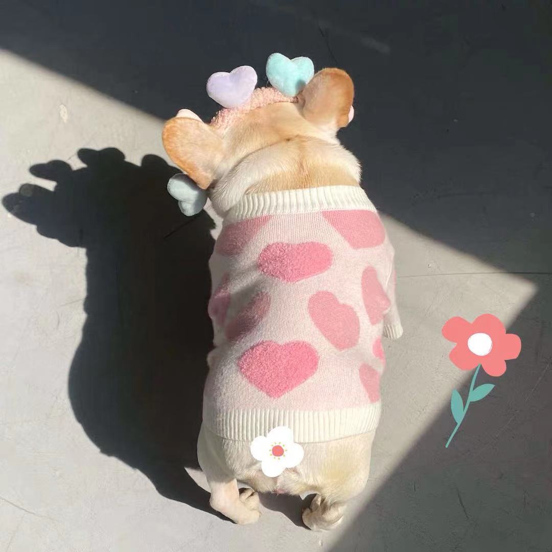 Frenchiely Sweater Jumper for Medium Dogs pink heart 0