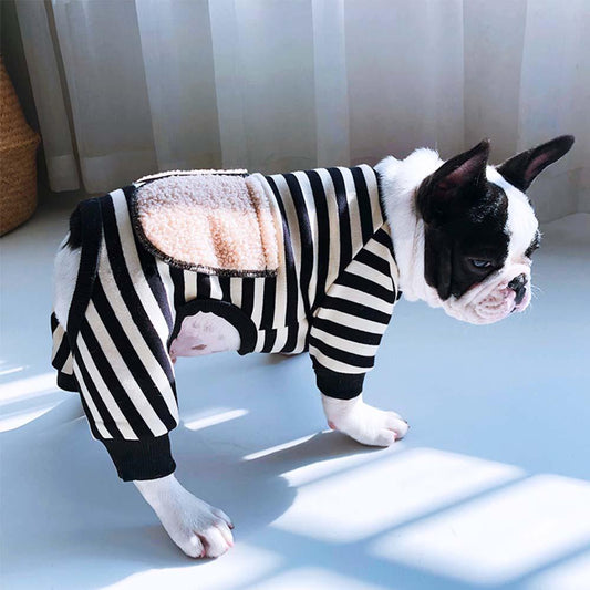 Puppy Winter Stripe Pajamas Black Frenchiely_winter_warm_pajamas_jumpsuit_for_french_bulldog_09