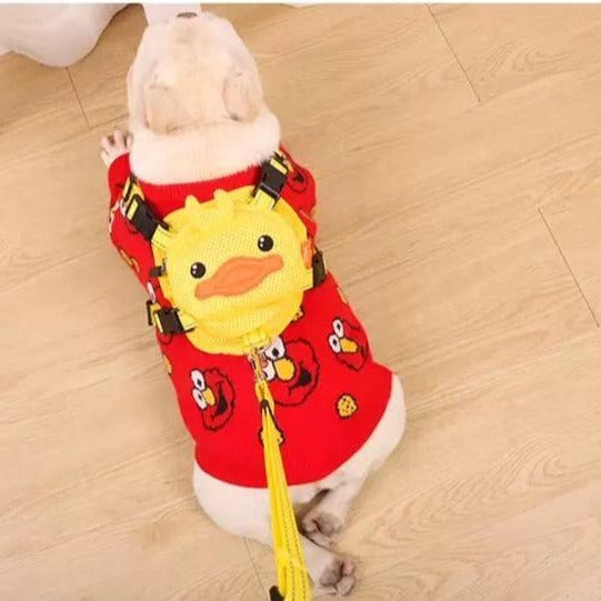 Duck Mesh Backpack with Leash Frenchielycartoondogyellowduckbackpackformediumdogs05