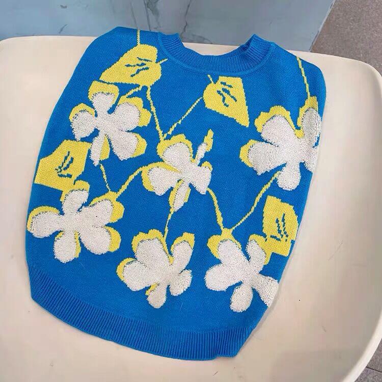 Dog Blue Flower Pullover Sweater for small medium dogs by Frenchiely 01