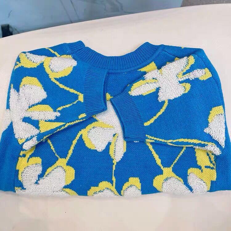 Dog Blue Flower Pullover Sweater for small medium dogs by Frenchiely 01